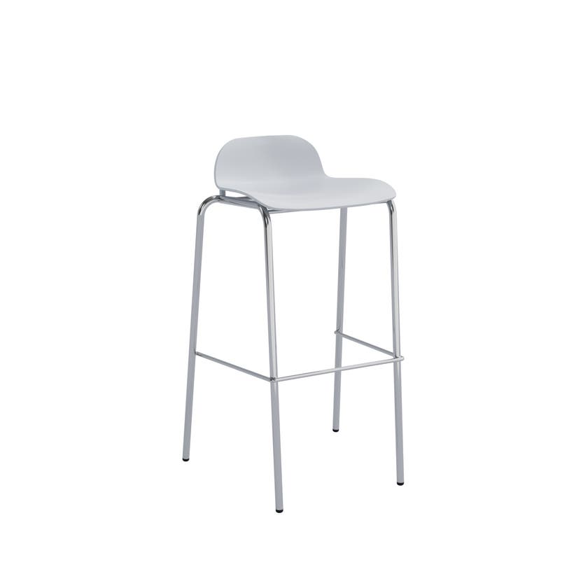 Manacor, stapelbar barstol, vit sits, kromat stativ