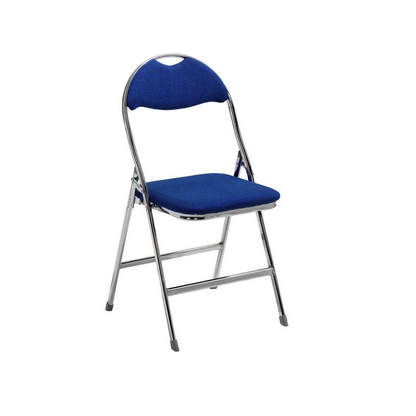 Ark, fällbar stol, blå sits, kromat stativ