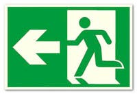 SKYLT "NÖDUTGÅNG PIL VÄNSTER" PVC A4 SJÄLVLYSANDE