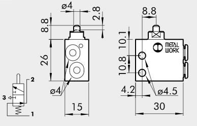 VENTIL VME2-00 3/2 NO 4 MM