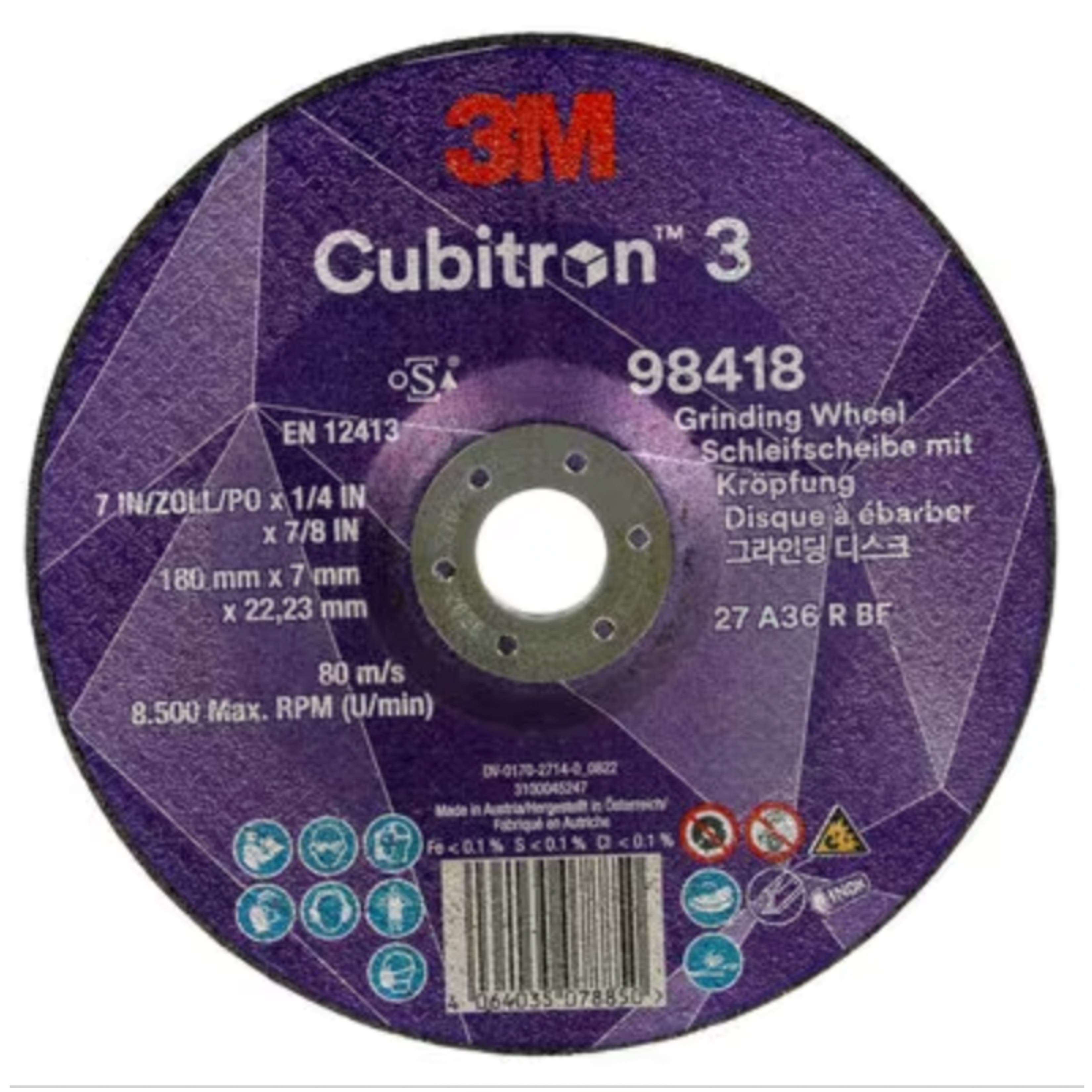 Cubitron 3 Depressed Center Gr inding Wheel, 98418, 36+, T27,