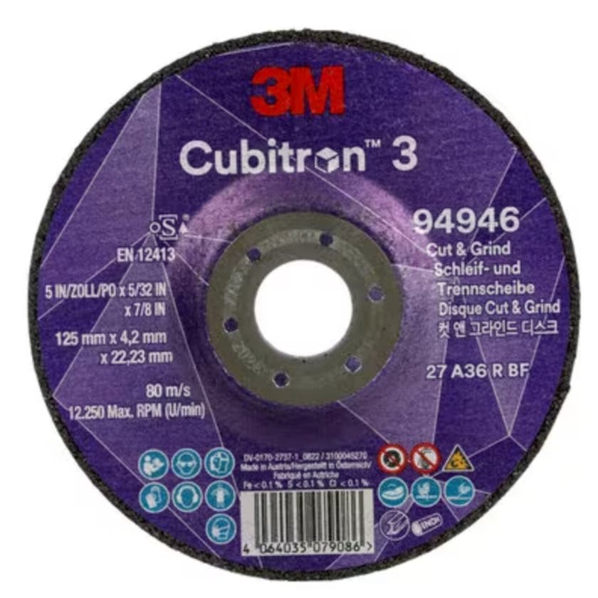 Cubitron 3 Cut and Grind Wheel , 94946, 36+, T27, 125 mm x 4.