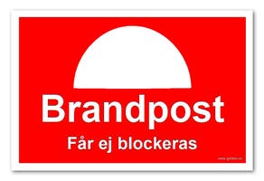 SKYLT "BRANDPOST FÅR EJ BLOCK" 297X210MM PVC A4