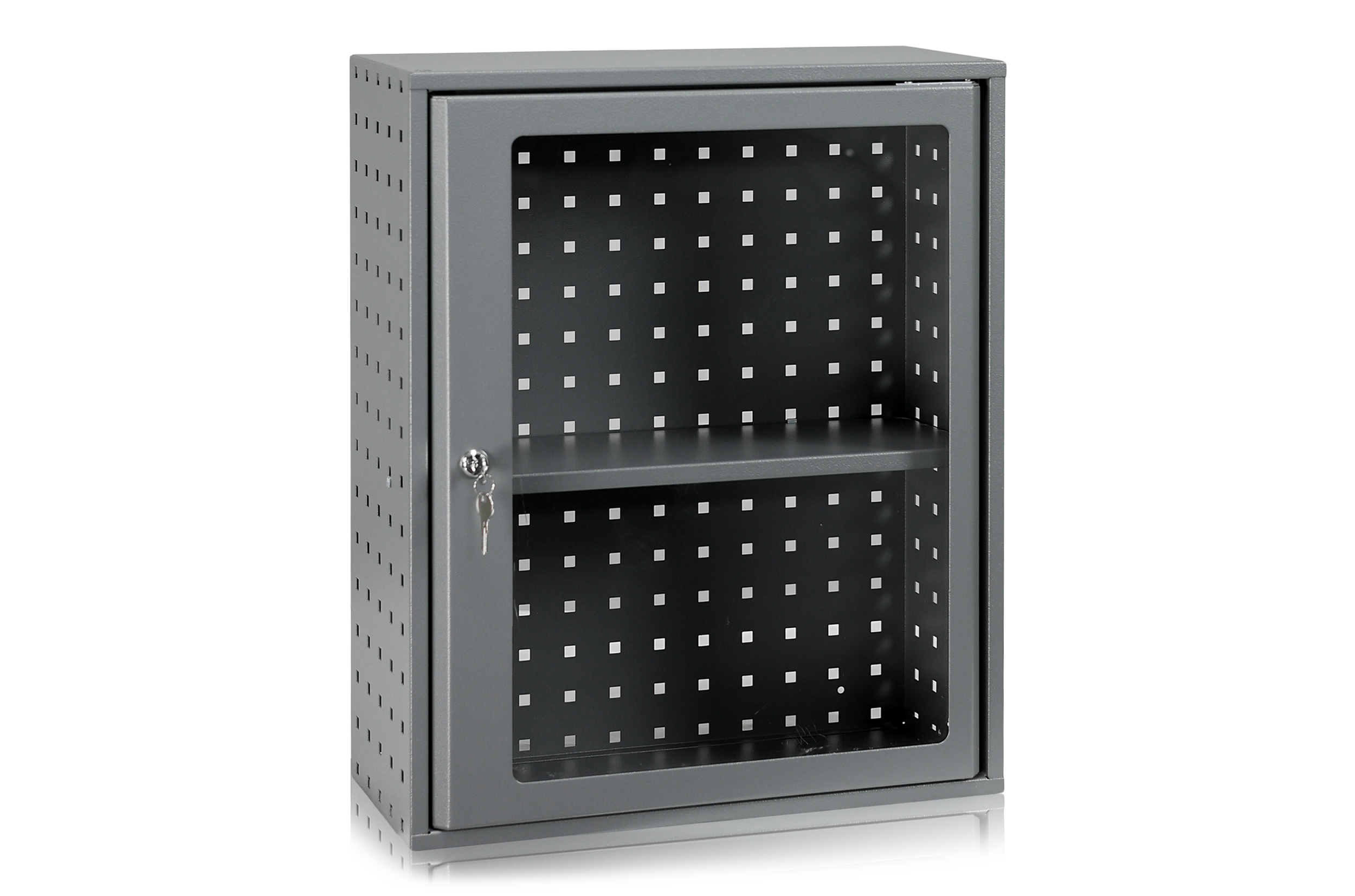 Förvaringsskåp inkl Plexiglasd örr Grå