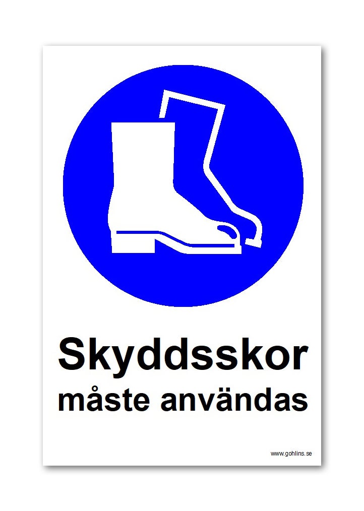 Skylt "skyddsskor måste anv.." 297X210mm pvc A4