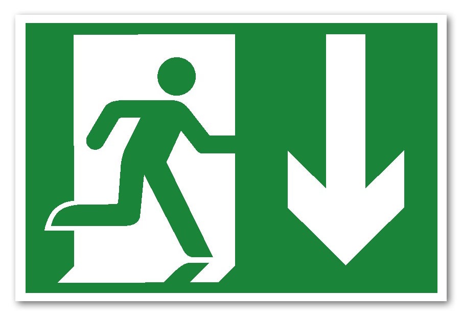 Skylt "nödutgång pil ner" pvc A4 självlysande