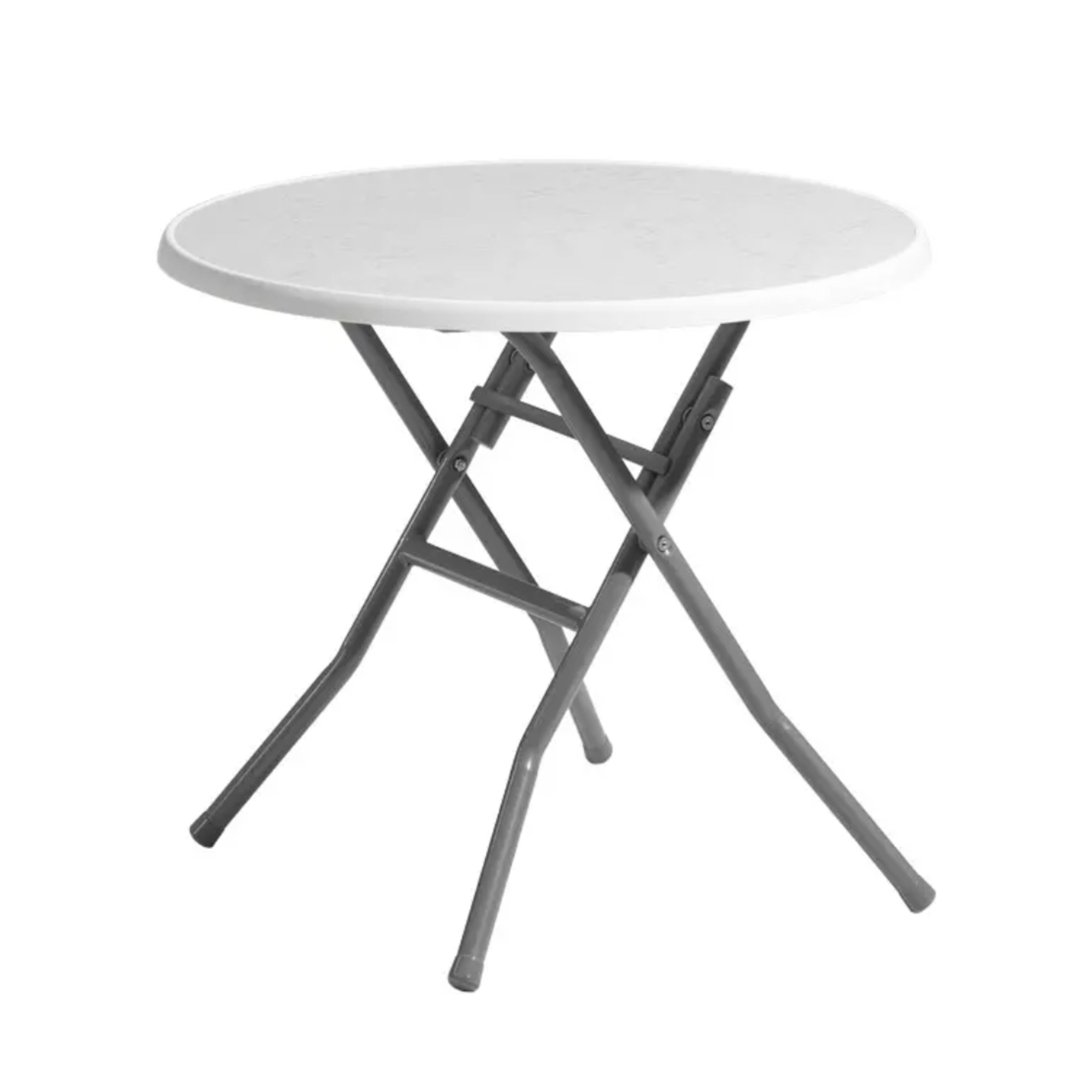 Café, vit skiva, silvergrått stativ
