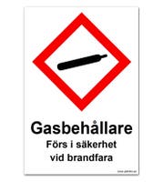 SKYLT "GASFLASKOR FÖRS I SÄKE" 200x300 PLAST