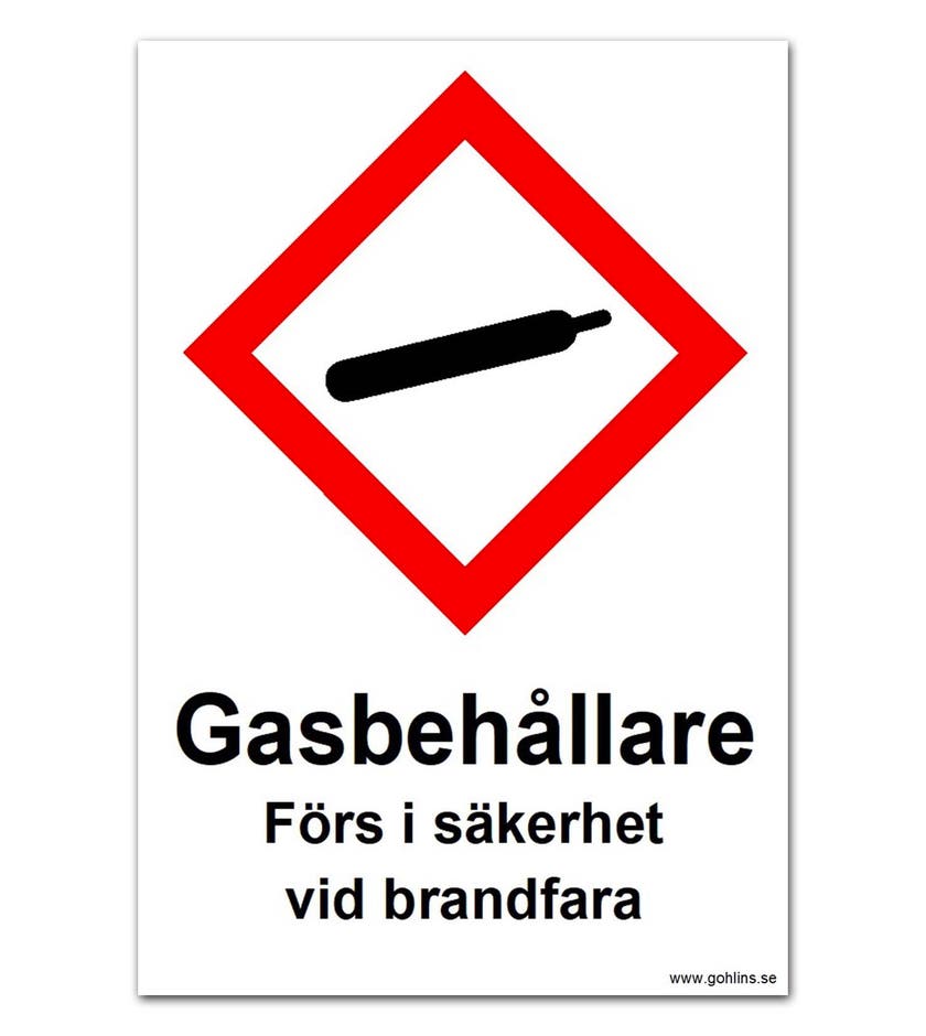 SKYLT "GASFLASKOR FÖRS I SÄKE" 200x300 PLAST
