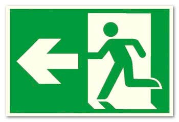 SKYLT "NÖDUTGÅNG PIL VÄNSTER" PVC A4 SJÄLVLYSANDE