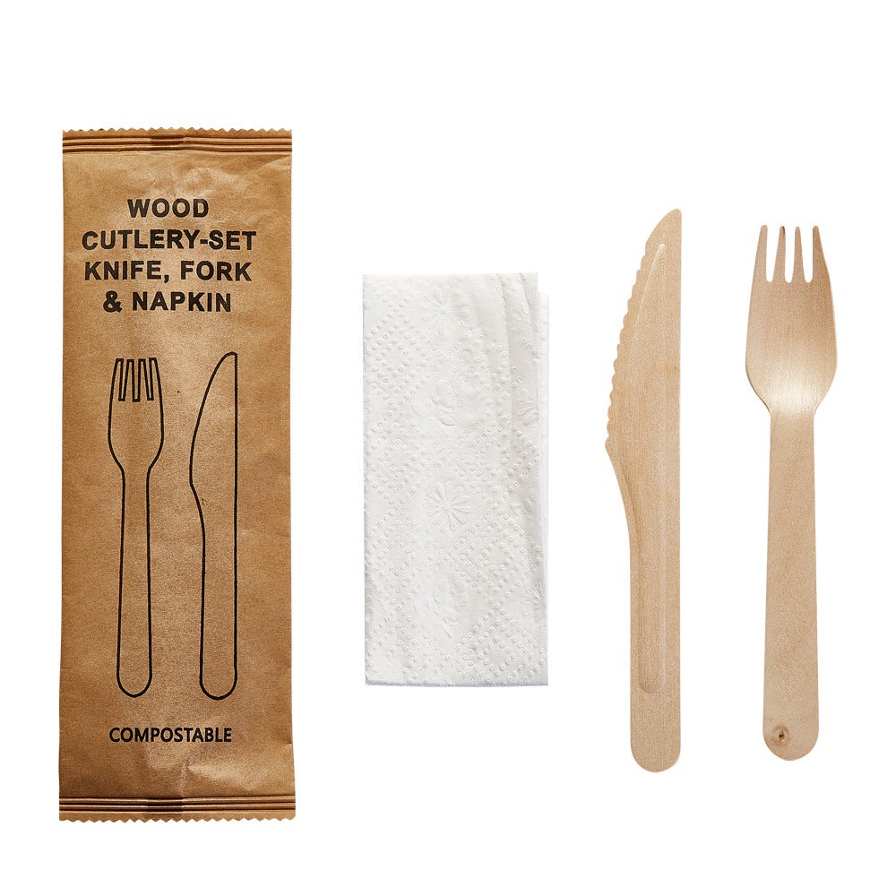BESTICKPÅSE KNIV,GAFFEL OCH SERVETT TRÄ VAXAD 125ST/FRP