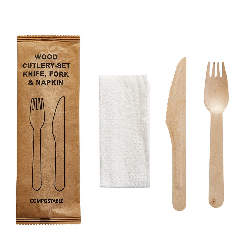 BESTICKPÅSE KNIV,GAFFEL OCH SERVETT TRÄ VAXAD 125ST/FRP
