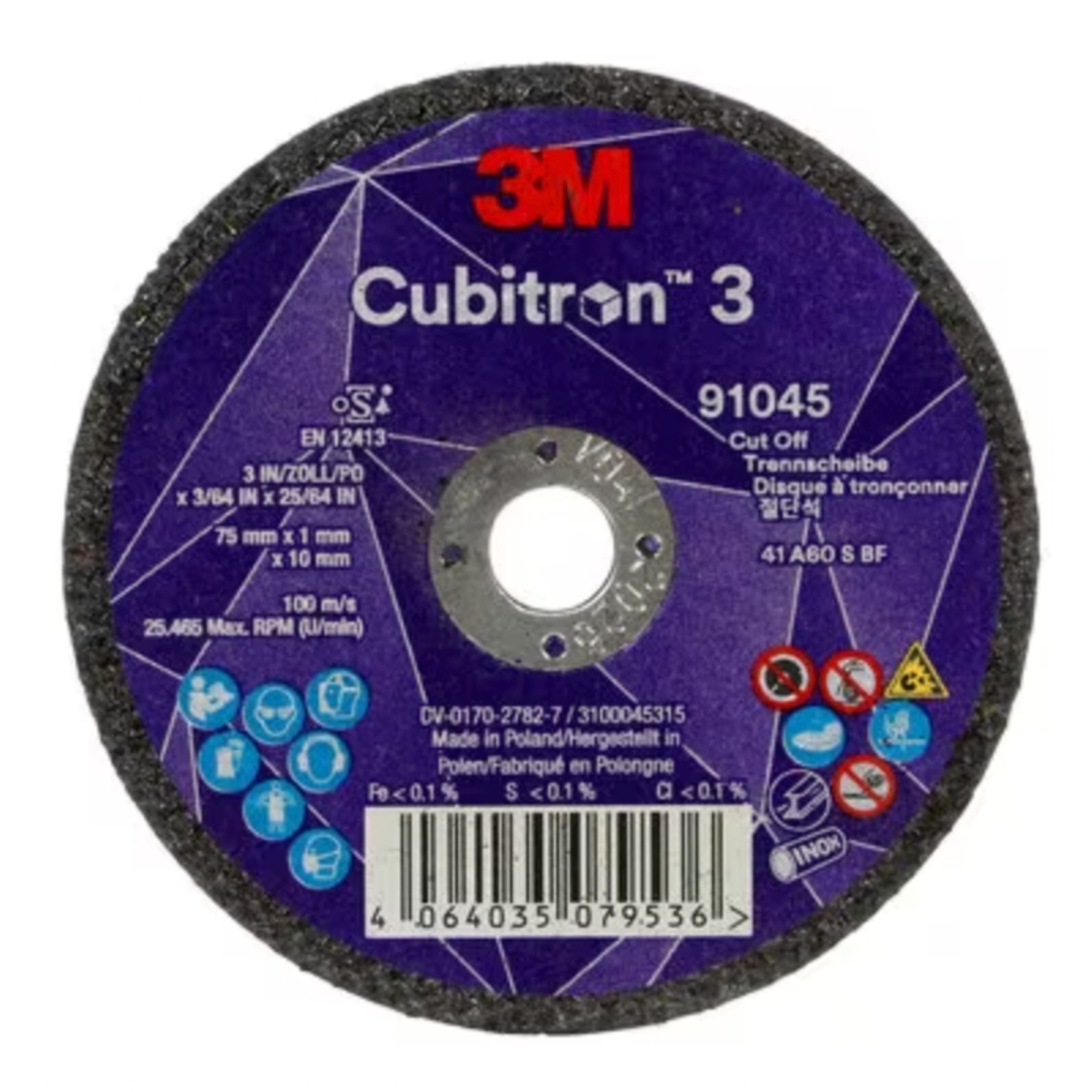 Cubitron 3 Cut-Off Wheel, 9104 5, 60+, T41, 75 mm x 1 mm x 10