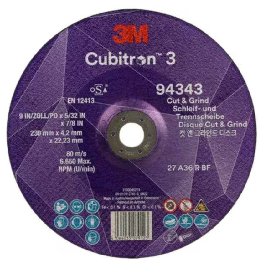 Cubitron 3 Cut and Grind Wheel , 94343, 36+, T27, 230 mm x 4.