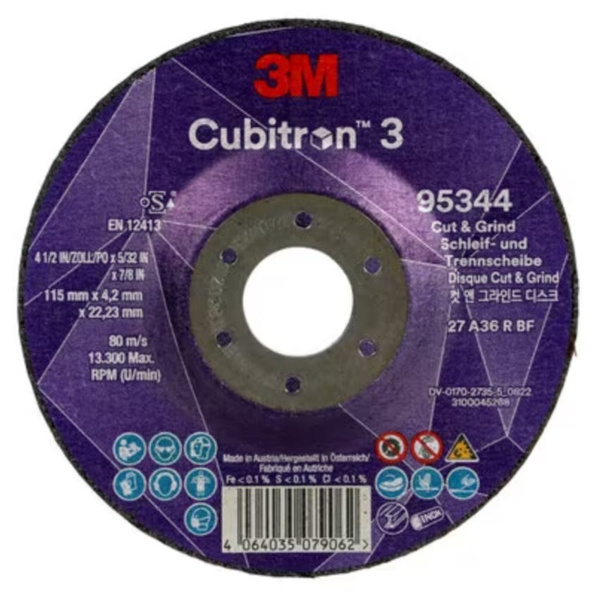 Cubitron 3 Cut and Grind Wheel , 95344, 36+, T27, 115 mm x 4.