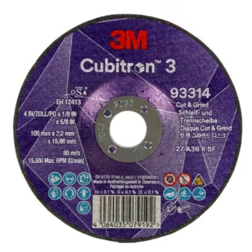 Cubitron 3 Cut and Grind Wheel , 93314, 36+, T27, 100 mm x 3.