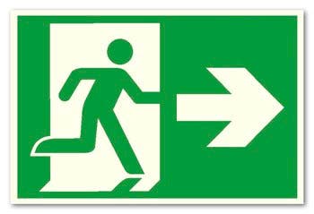 SKYLT "NÖDUTGÅNG PIL HÖGER" PVC A4 SJÄLVLYSANDE
