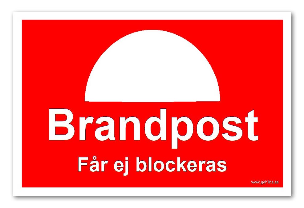 SKYLT "BRANDPOST FÅR EJ BLOCK" 297X210MM PVC A4