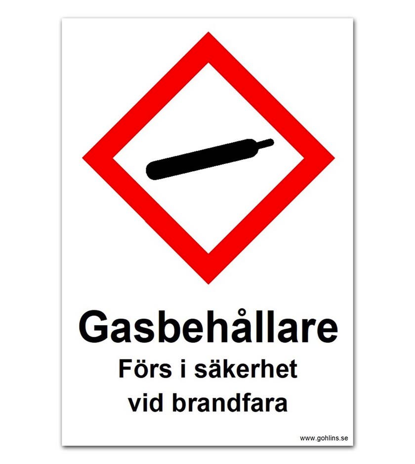 SKYLT "GASFLASKOR FÖRS I SÄKE" 200x300 PLAST