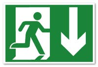 Skylt "nödutgång pil ner" pvc A4 självlysande